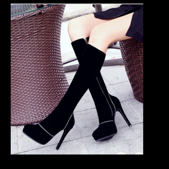 Shoes - Black knee high boots velvet Shoes - Black knee high boots velvet